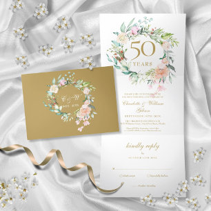 50th Golden Anniversary Wedding Roses Floral Tri-Fold Invitation