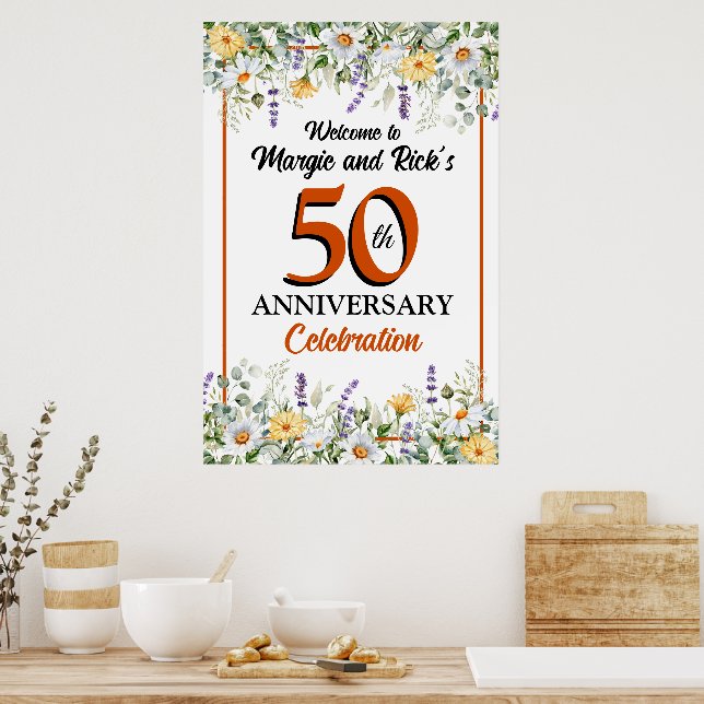 50th Golden Anniversary Welcome Sign, Wild Flowers Poster (Kitchen)