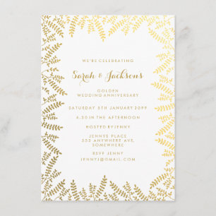 50th Golden Anniversary White Gold Foil Leaves Invitation