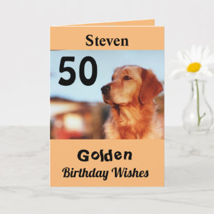 50th Golden Birthday Wishes Cute Retriever Card