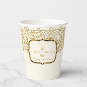 50th Golden Fiftieth Anniversary Gold Glitter Paper Cups