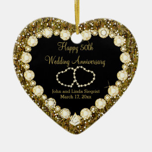 50th Golden Glitter Wedding Anniversary Ceramic Ornament