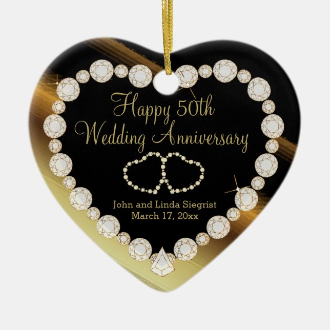 50th Golden Photo Wedding Anniversary Ceramic Tree Decoration (Front)