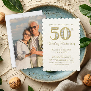 50th Golden Photo Wedding Anniversary Party Invitation