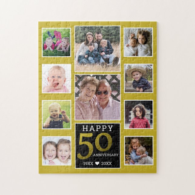 50th Golden Wedding Anniversary 10 Photo Collage Jigsaw Puzzle (Vertical)