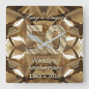 50th Golden Wedding Anniversary 2019 Typography Square Wall Clock