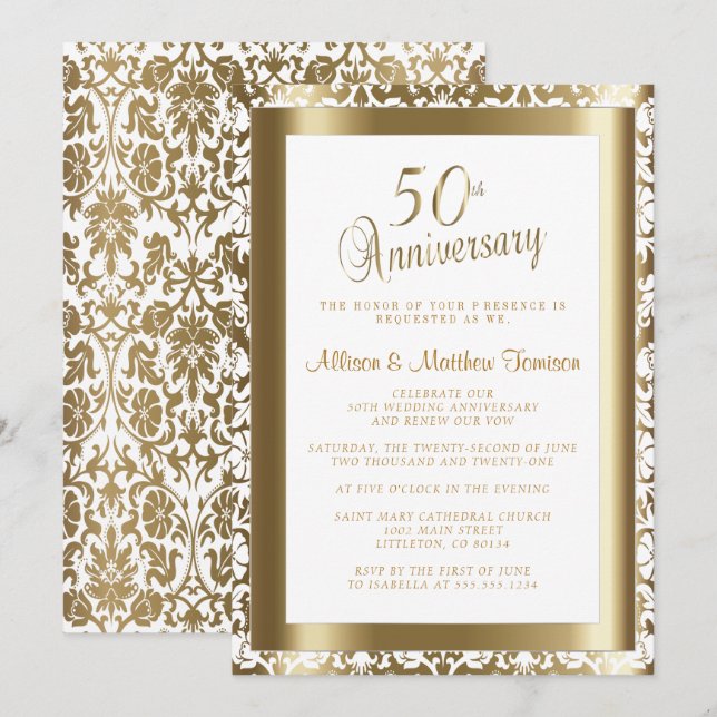 50th Golden 💑 Wedding Anniversary 2 | DIY Text Invitation (Front/Back)