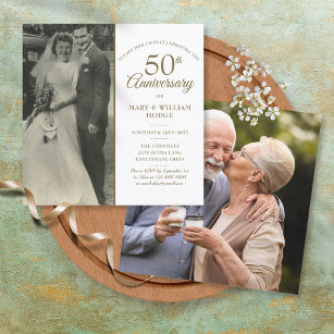 50th Golden Wedding Anniversary 2 Photo Square Invitation
