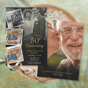 50th Golden Wedding Anniversary 5 Photo Collage Invitation