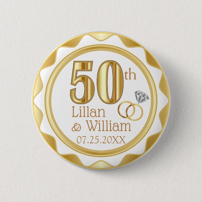 50th Golden Wedding Anniversary 6 Cm Round Badge (Front)