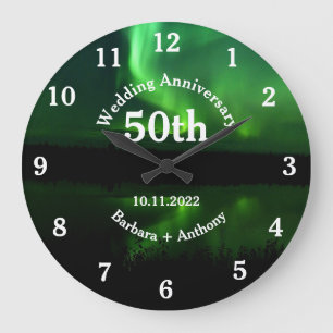 50th Golden Wedding Anniversary Aurora Borealis Large Clock