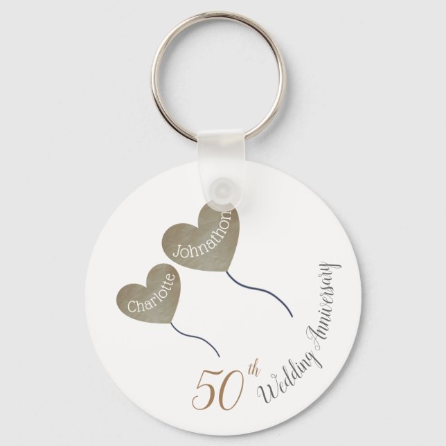 50th Golden Wedding Anniversary balloon Key Ring (Front)