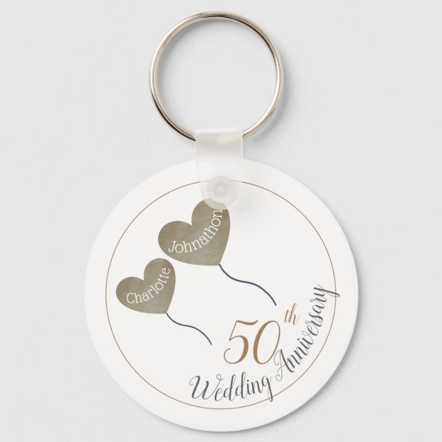 50th Golden Wedding Anniversary balloon Key Ring (Front)