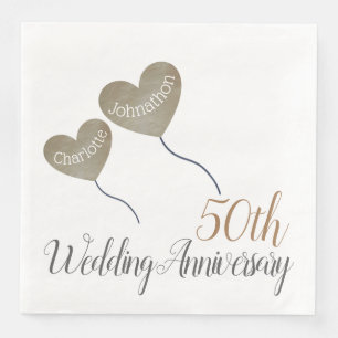 50th golden Wedding Anniversary balloon Napkin