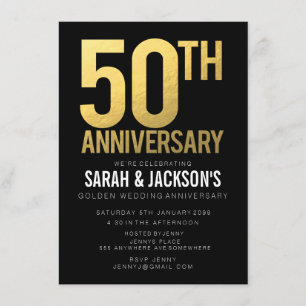 50th Golden Wedding Anniversary Black & Gold Party Invitation