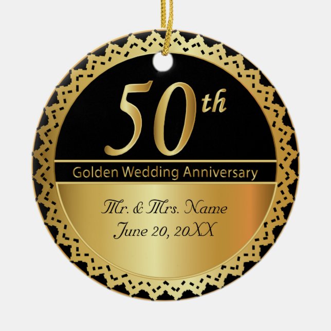 50th Golden Wedding Anniversary Ceramic Ornament (Front)