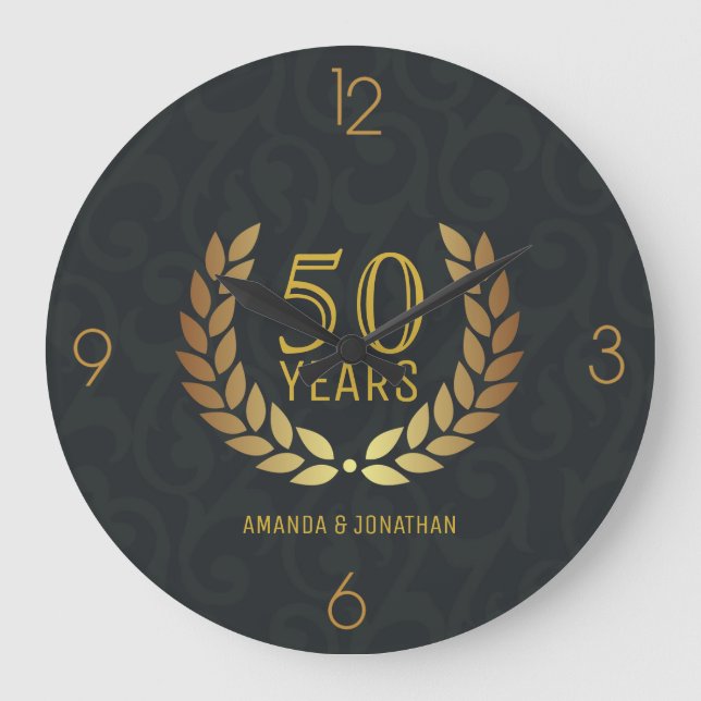 50th Golden Wedding Anniversary Commemorative Large Clock (Front)
