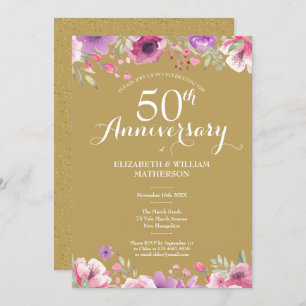 50th Golden Wedding Anniversary Country Floral Invitation