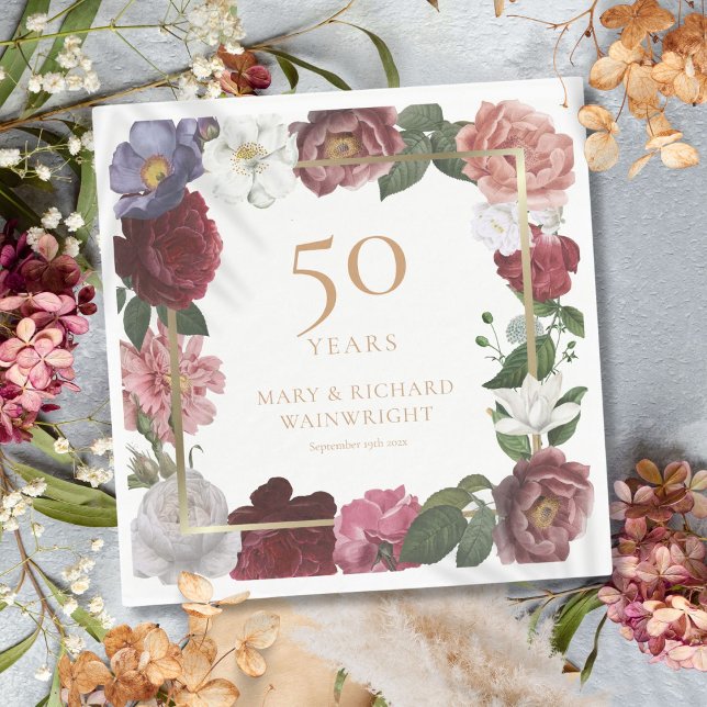 50th Golden Wedding Anniversary Country Rose Napkin (50th Golden Wedding Anniversary Country Rose Napkins)