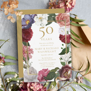 50th Golden Wedding Anniversary Country Roses Invitation