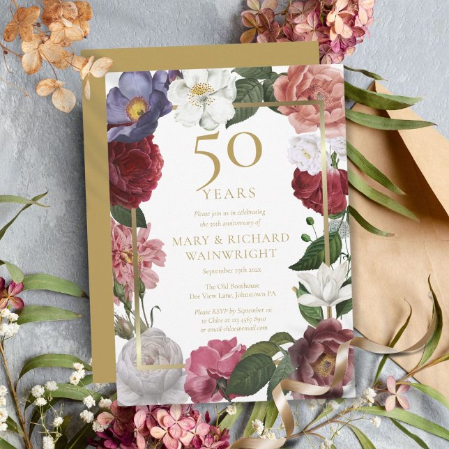 50th Golden Wedding Anniversary Country Roses Invitation (50th Golden Wedding Anniversary Country Roses Invitation)