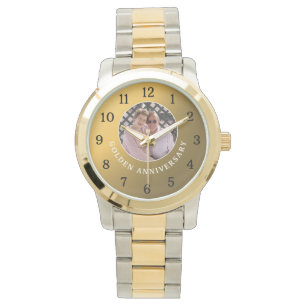 50th Golden Wedding Anniversary Couple Photo Gold Watch