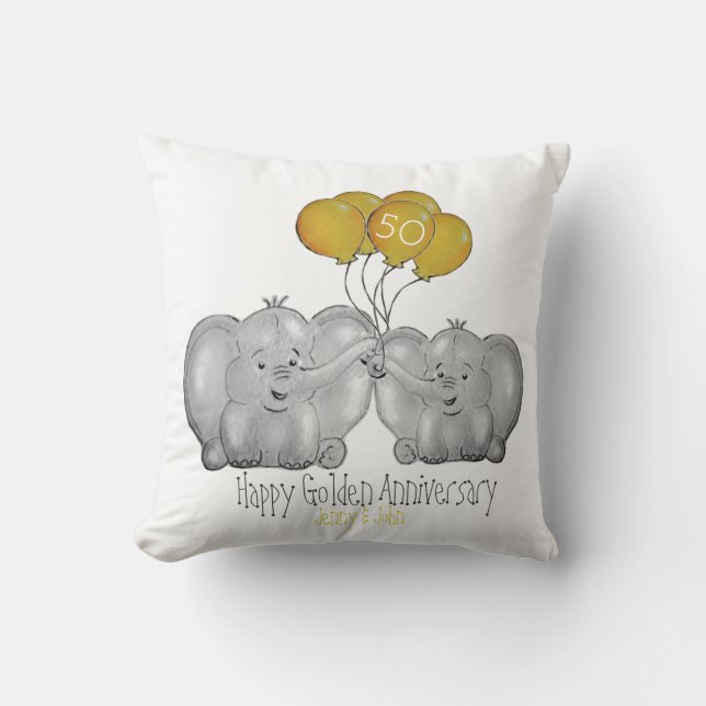 50th Golden Wedding Anniversary cute elephant Cushion (Front)