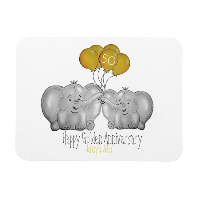 50th Golden Wedding Anniversary cute elephant Magnet (Horizontal)