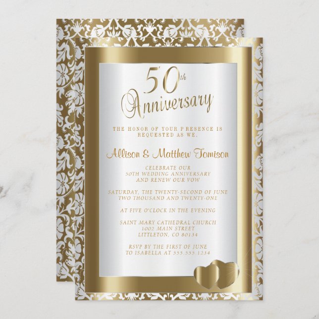 50th Golden Wedding Anniversary | DIY Text Invitation (Front/Back)