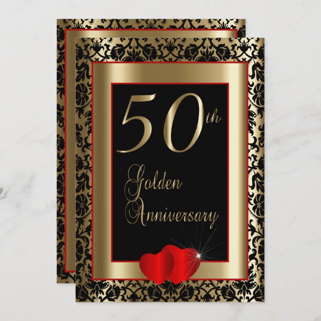 50th Golden Wedding Anniversary | DIY Text Invitation (Front/Back)
