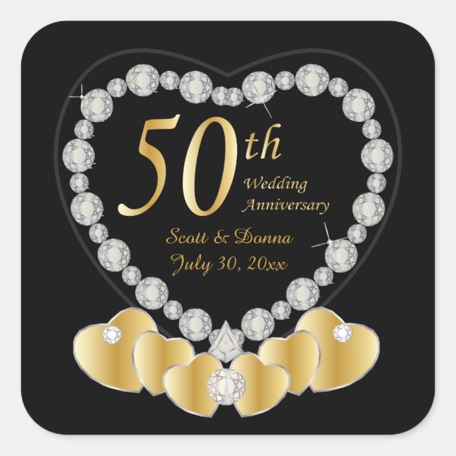 50th Golden Wedding Anniversary | DIY Text Square Sticker (Front)