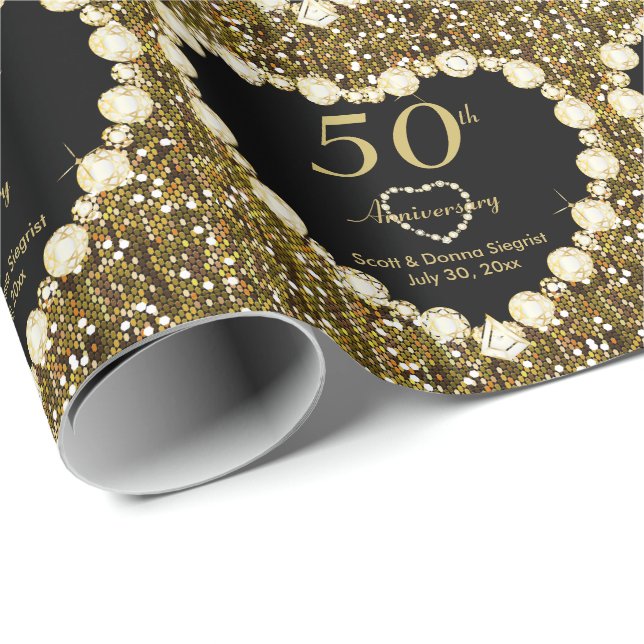 50th Golden Wedding Anniversary | DIY Text Wrapping Paper (Roll Corner)