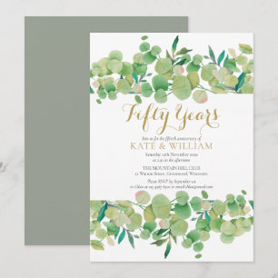 50th Golden Wedding Anniversary Eucalyptus Script Invitation