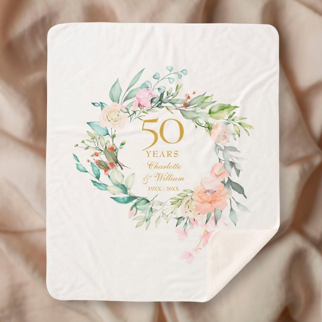 50th Golden Wedding Anniversary Floral Garland Sherpa Blanket (Creator Uploaded)