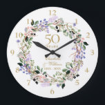 50th Golden Wedding Anniversary Floral Large Clock<br><div class="desc">Featuring a delicate watercolor floral lavender garland,  this chic botanical 50th wedding anniversary clock can be personalised with your special golden anniversary details set in elegant typography. Designed by Thisisnotme©</div>