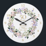50th Golden Wedding Anniversary Floral Large Clock<br><div class="desc">Featuring a delicate watercolor floral lavender garland,  this chic botanical 50th wedding anniversary clock can be personalised with your special golden anniversary details set in elegant typography. Designed by Thisisnotme©</div>