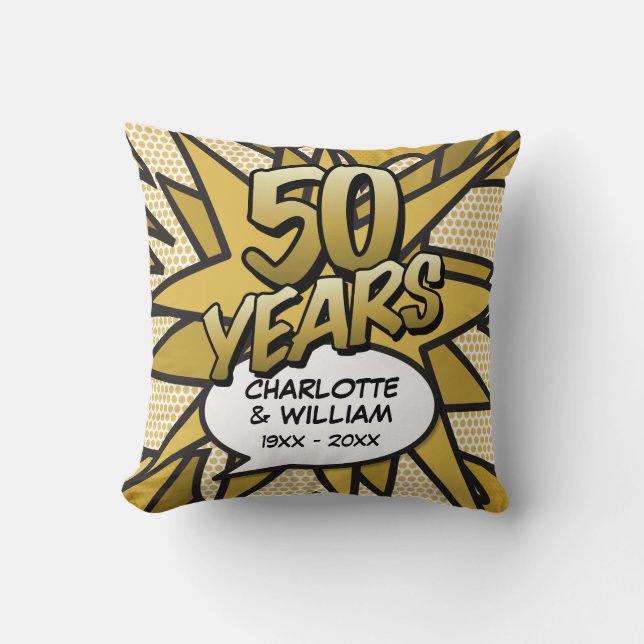 50th Golden Wedding Anniversary Fun Comic Book Cushion (Front)
