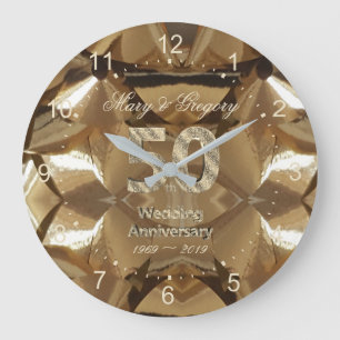 50th Golden Wedding Anniversary Gift Elegant Gold Large Clock