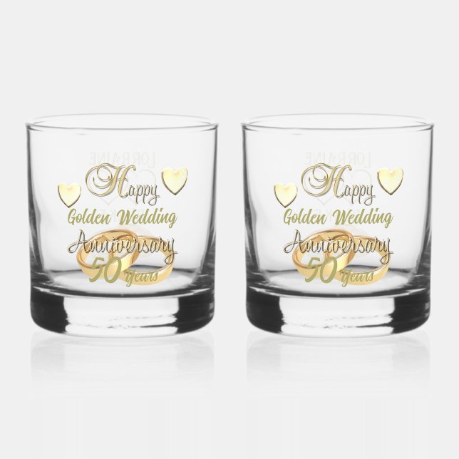 50th Golden Wedding Anniversary Gift Whiskey Glass (Front)