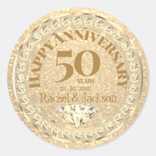 50th Golden Wedding Anniversary - Glitter Classic Round Sticker