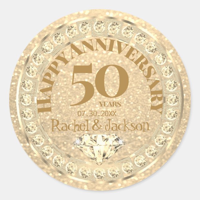 50th Golden Wedding Anniversary - Glitter Classic Round Sticker (Front)