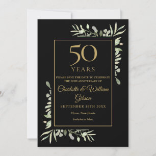 50th Golden Wedding Anniversary Gold And Black Save The Date
