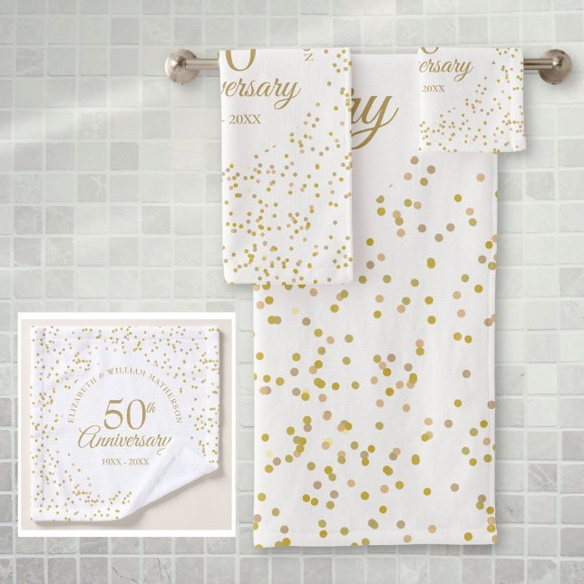 50th Golden Wedding Anniversary Gold Confetti Bath Towel Set (Creator Uploaded)