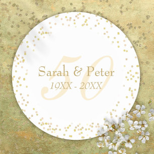 50th Golden Wedding Anniversary Gold Confetti Classic Round Sticker