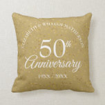 50th Golden Wedding Anniversary Gold Confetti Cushion<br><div class="desc">Featuring delicate gold dust confetti. Personalise with your special fifty years golden anniversary details in chic white script typography. Designed by Thisisnotme©</div>