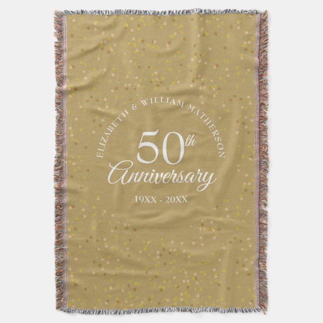 50th Golden Wedding Anniversary Gold Dust Confetti Throw Blanket (Front Vertical)