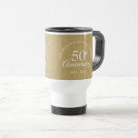 50th Golden Wedding Anniversary Gold Dust Confetti Travel Mug<br><div class="desc">Personalise with your special fifty years golden anniversary information in chic white typography on a gold dust background. Designed by Thisisnotme©</div>
