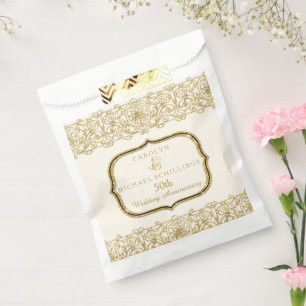 50th Golden Wedding Anniversary Gold n White Favour Bag