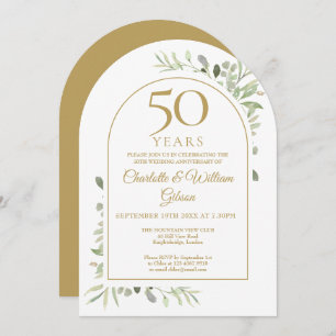 50th Golden Wedding Anniversary Greenery Arch Invitation