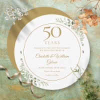 50th Golden Wedding Anniversary Greenery Circular